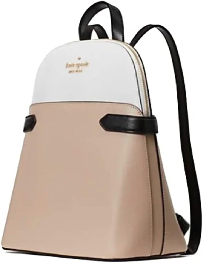 Warm Beige Black Leather Medium Backpack B916039