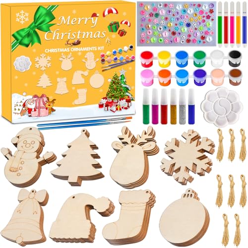 48pcs Wooden Christmas Ornaments Unfinished Paintable Blank Wood Slice T5604