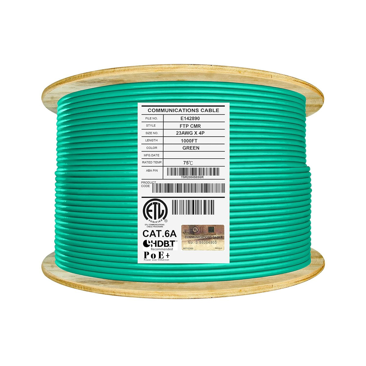 Cat6A Shielded Riser 1000ft FTP 23AWG Solid Bare Copper Ethernet Cable Reel Y254