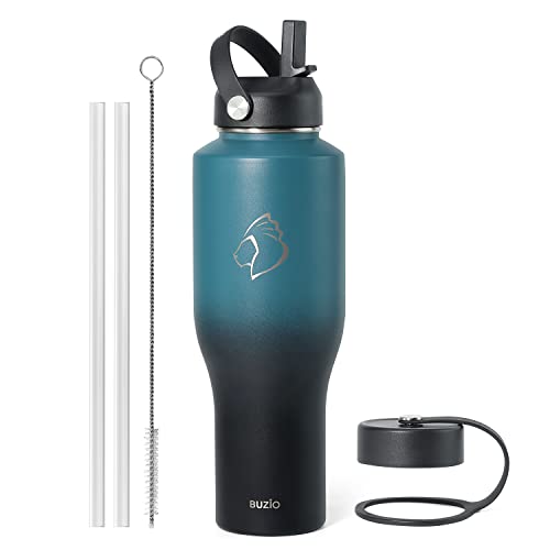 40 oz Insulated Double Wall Stainless Steel Tumbler with Handle Straw Lid and Flex Lid, Black D280