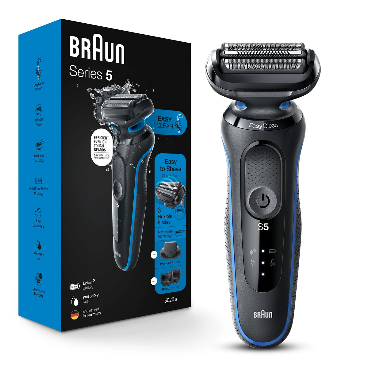 Electric Foil Shaver with Beard Trimmer, Wet & Dry, Rechargeable, Cordless, Blue X804