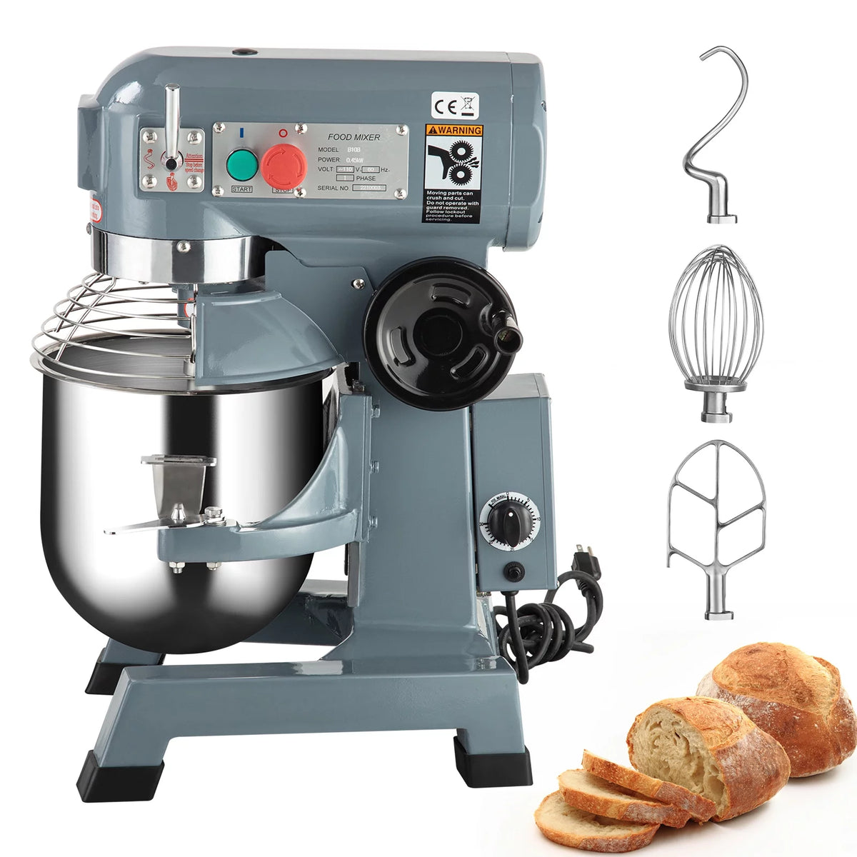 15Qt 600W 3-Speed Commercial Stand Mixer with Stainless Steel Bowl, Dough Hook, Whisk, Safety Guard U42888