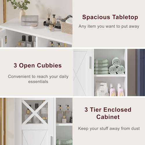 White 2 Adjustable Shelves Freestanding Bathroom Floor Storage Cabinet S911