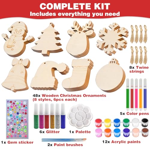 48pcs Wooden Christmas Ornaments Unfinished Paintable Blank Wood Slice T5604