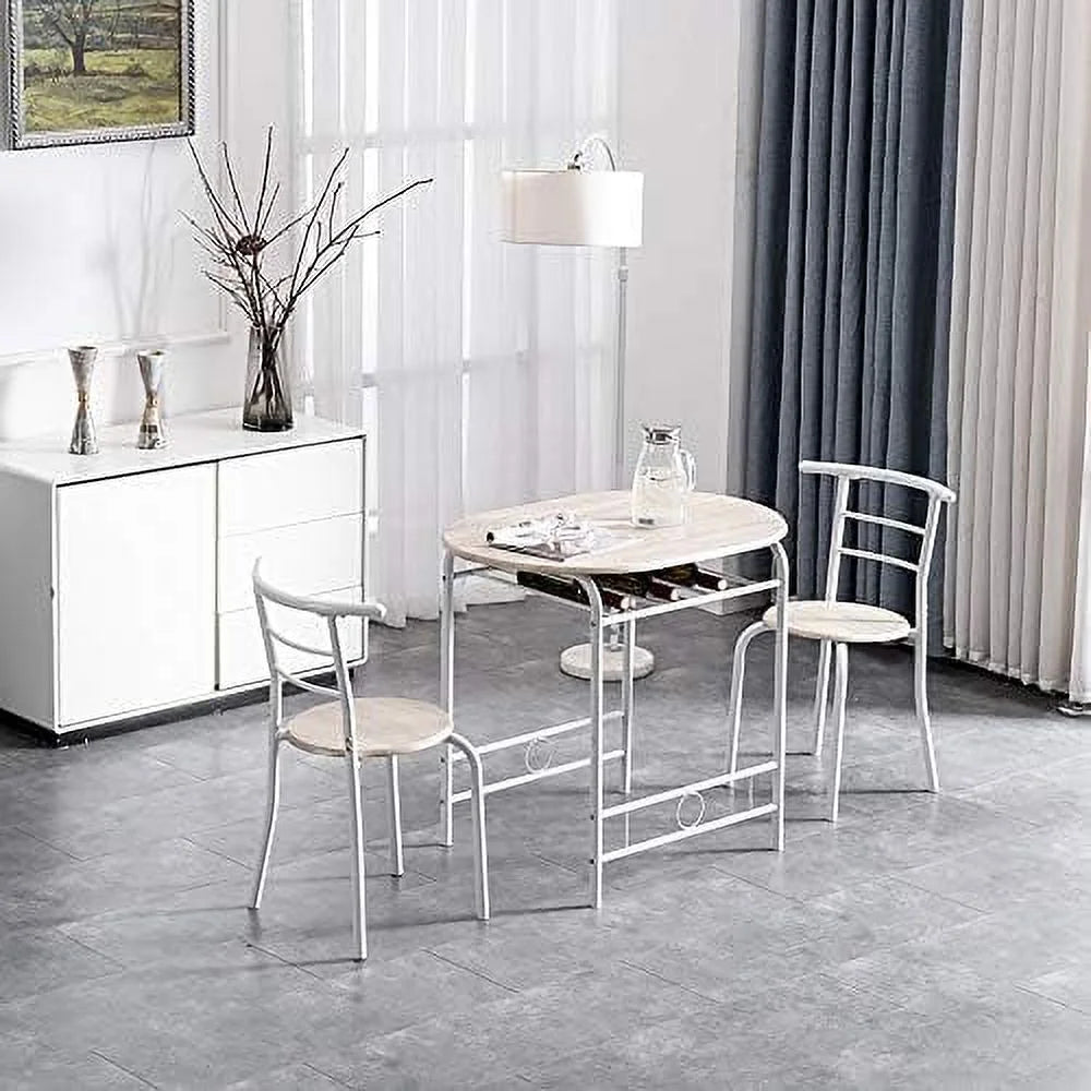 Compact Dining Table Set with Rack (Oak and White) A9828