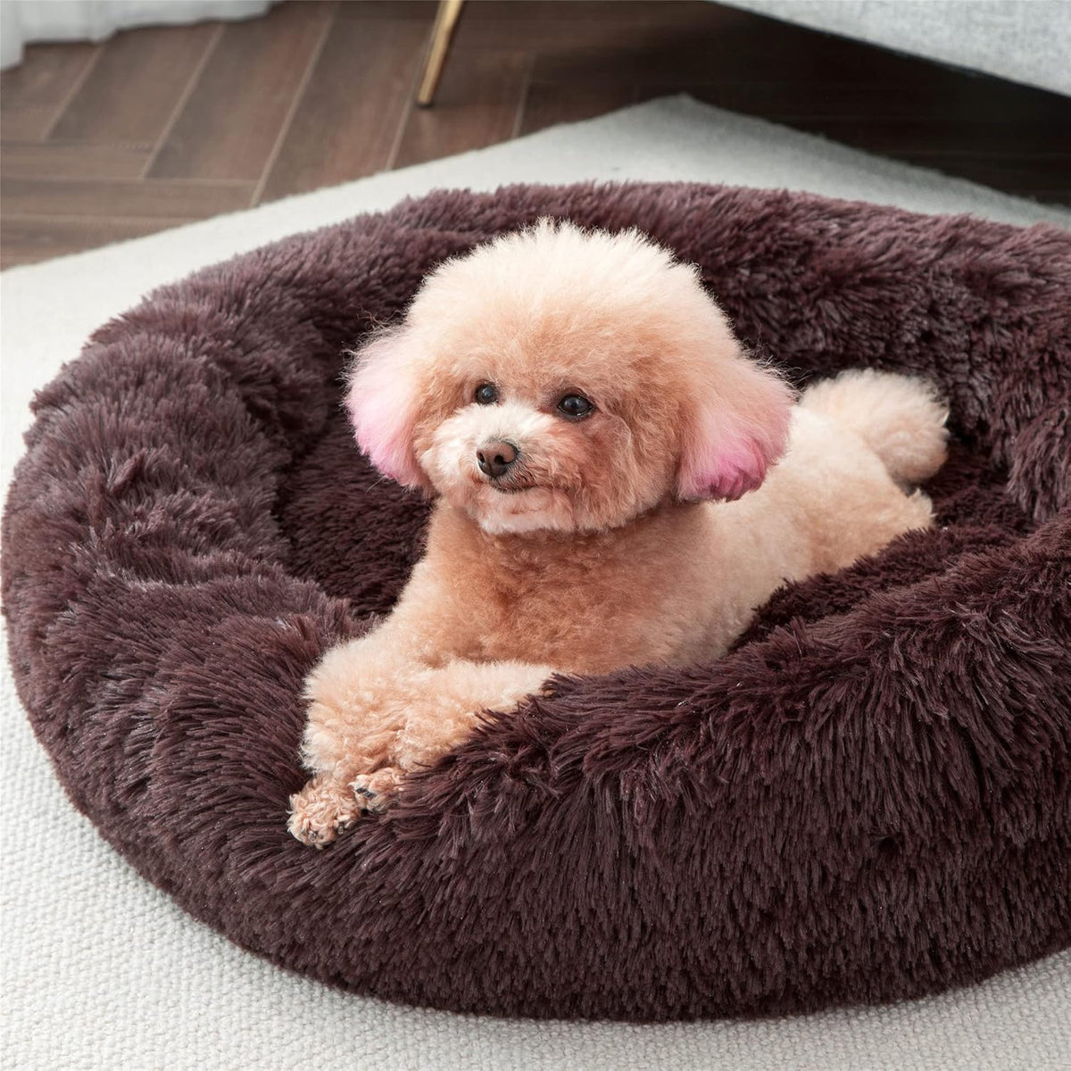 Faux Fur Donut Dog Bed 24x24 Dusty Blue Pack of 2 K3126