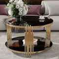 Black Round Coffee Table with Tempered Glass Tabletop and Metal Drum Base U480