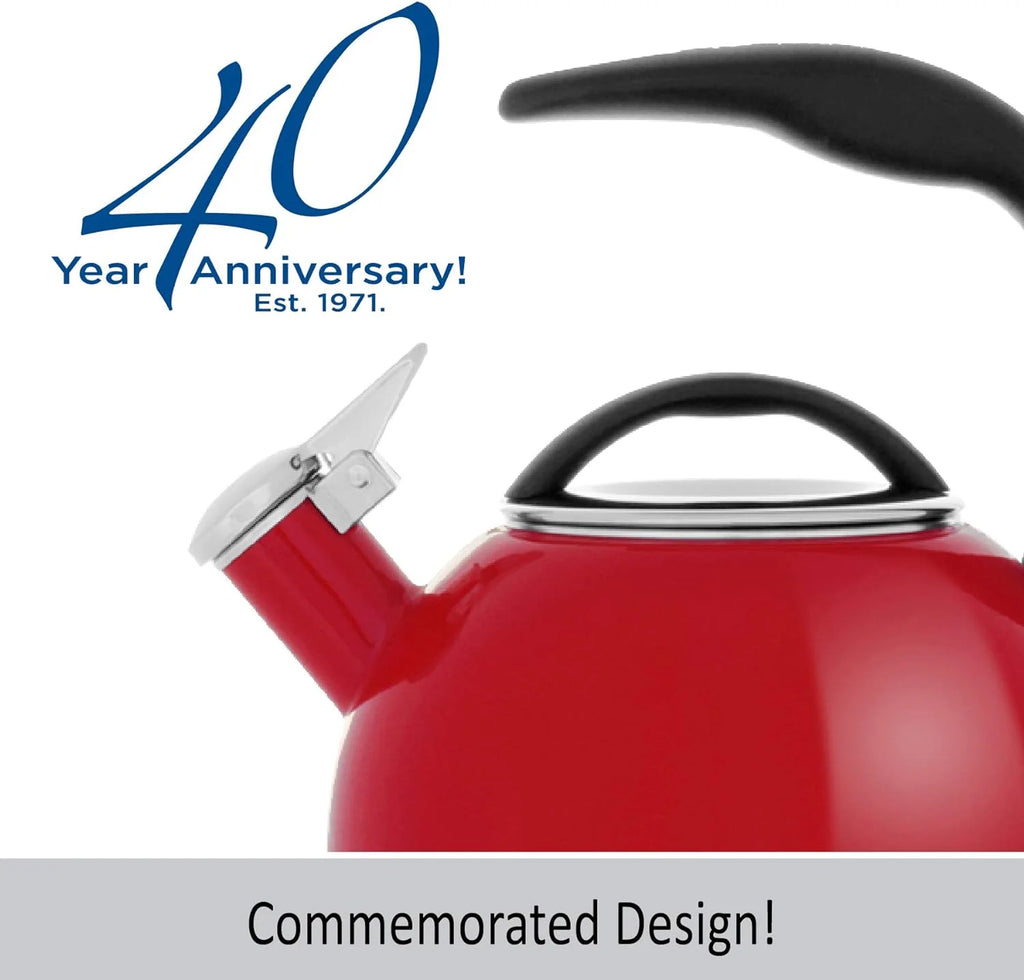 2 Quart Enamel On Steel Whistling Tea Kettle (Chili Red) B536