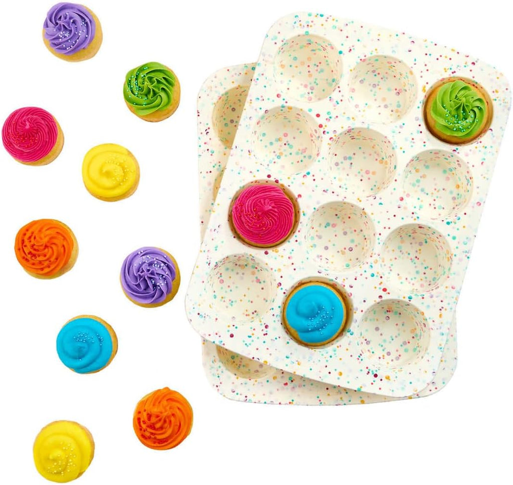 White Confetti 12 Cup Silicone Cake Pan - 2 Pack M60126