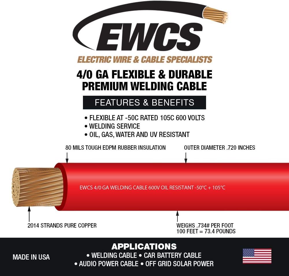 25 Feet Red 100% Copper Welding Cable 600 Volt V2197