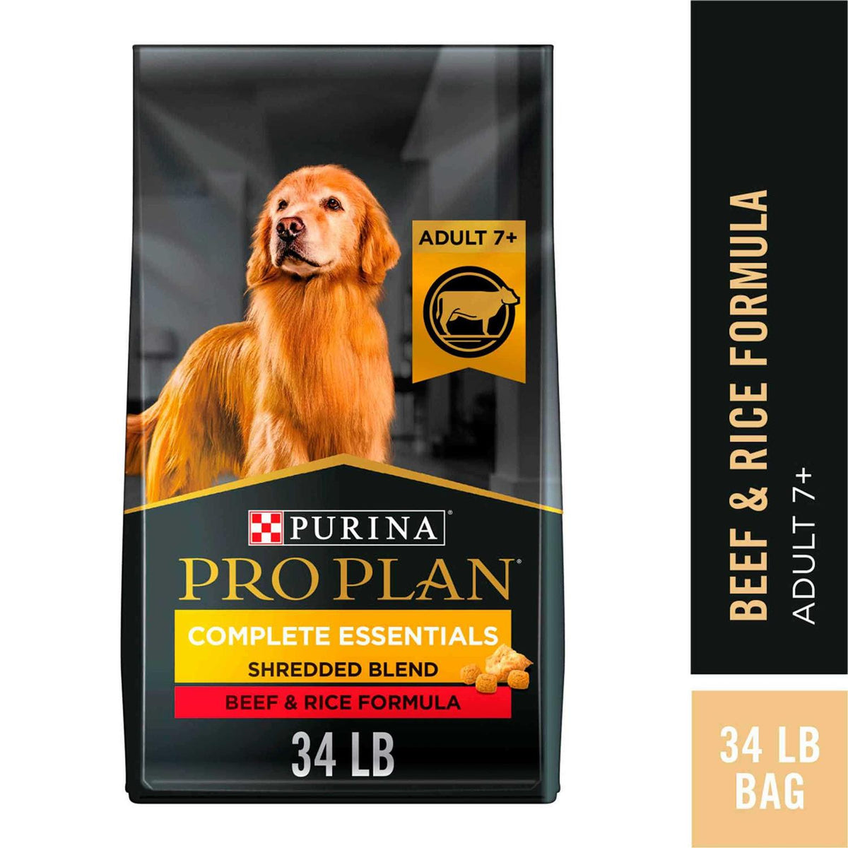 Senior Adult 7+ Complete Essentials Shredded Blend Beef & Rice Formula High Protein Dog Food T90847