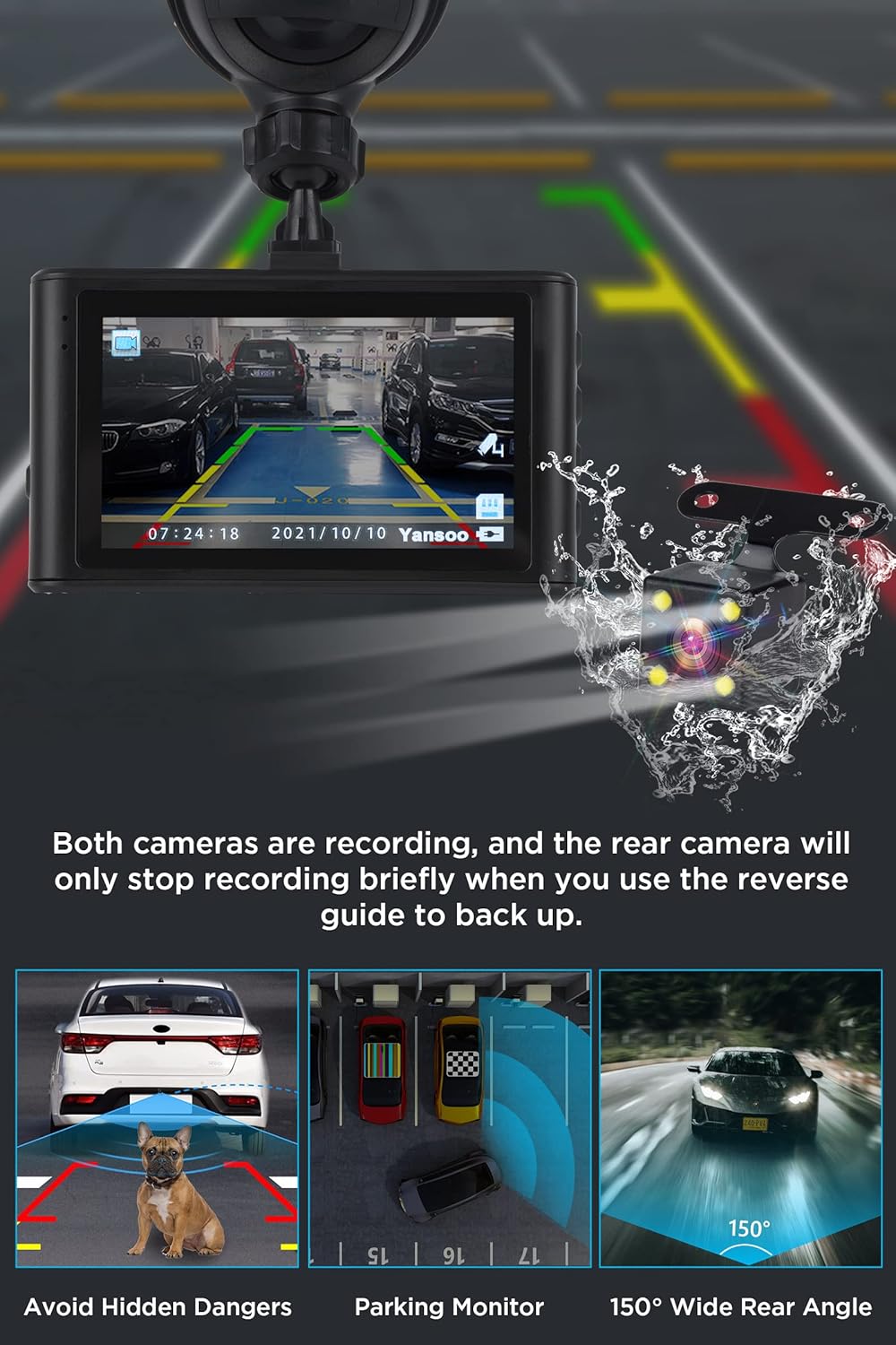 1080P FHD Front and Rear Dash Cam with Night Vision D29414