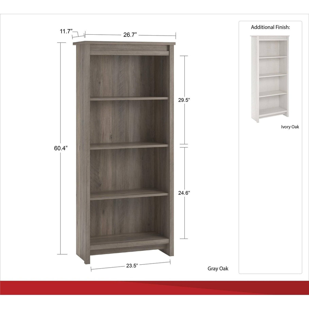 Gray Oak 4 Shelf Bookcase V807