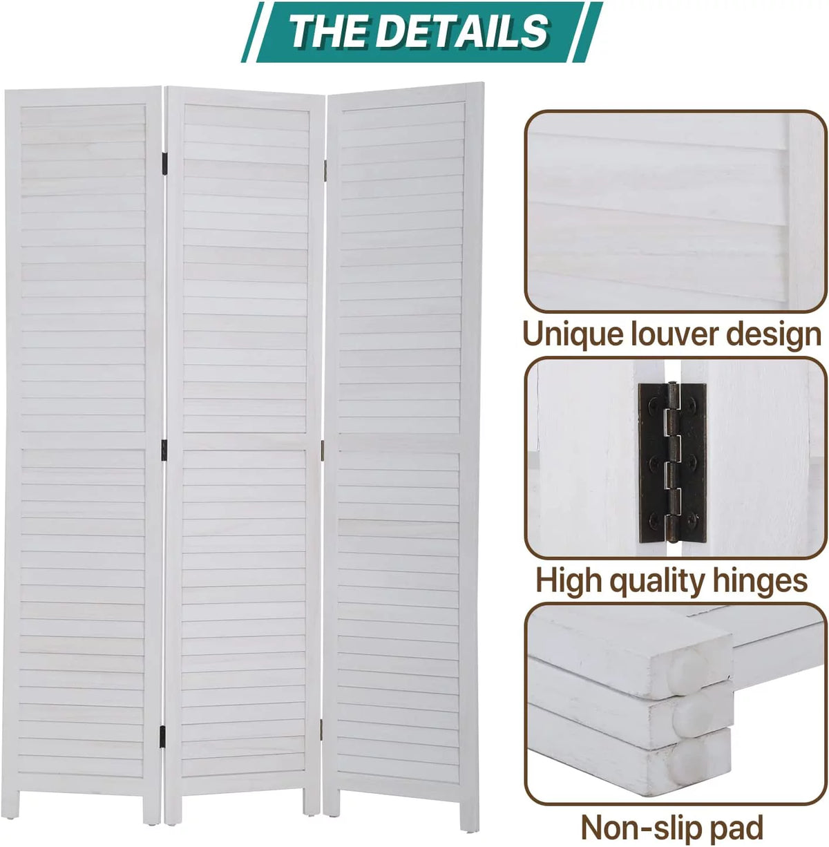 White 3 Panel Wood Room Divider J9397