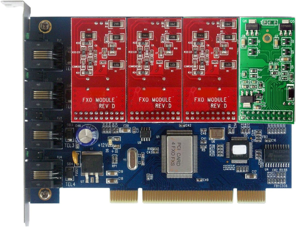 4 Port Analog PCI Card with 1 FXS + 3 FXO Ports C386