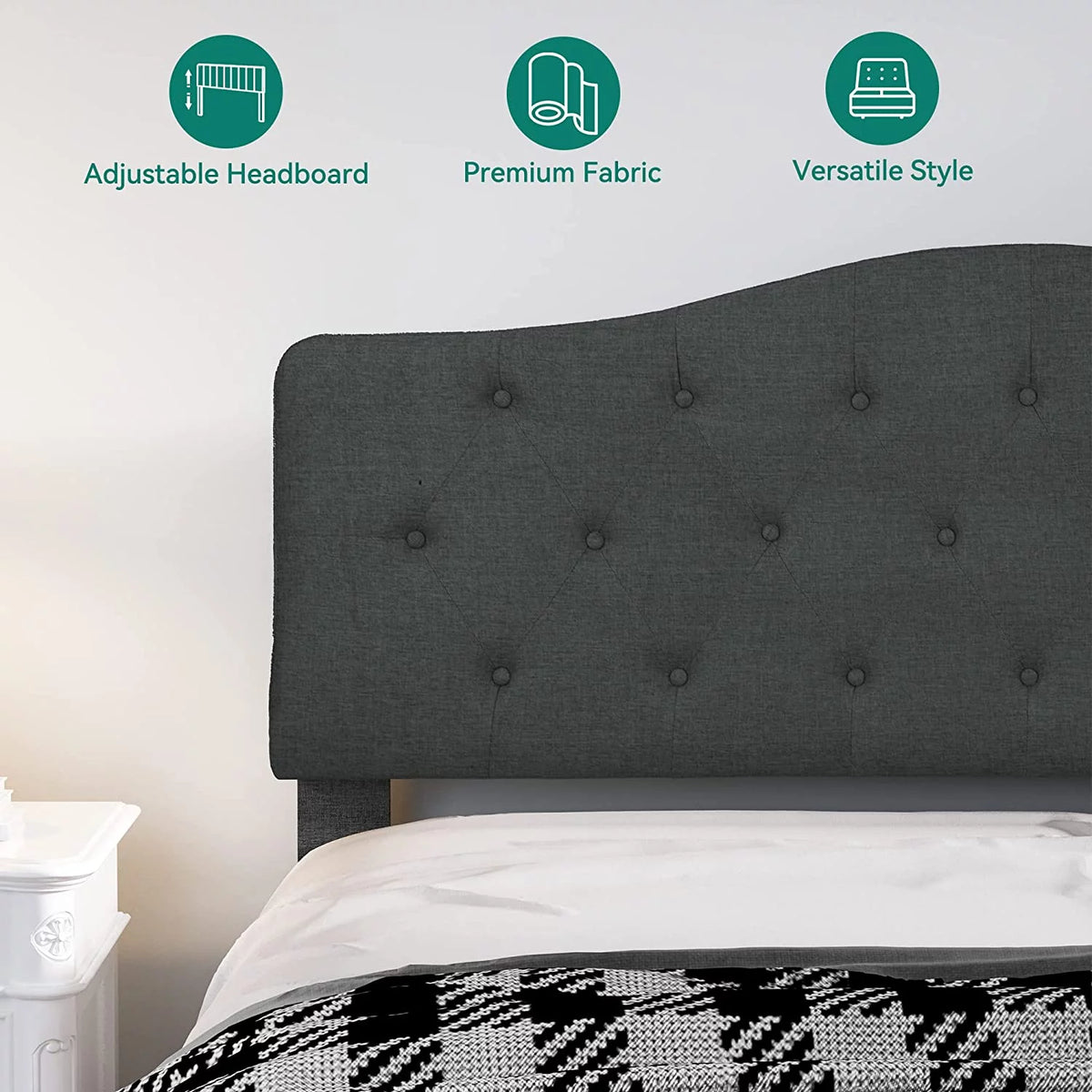 Grey Linen Tufted Upholstered Headboard O408