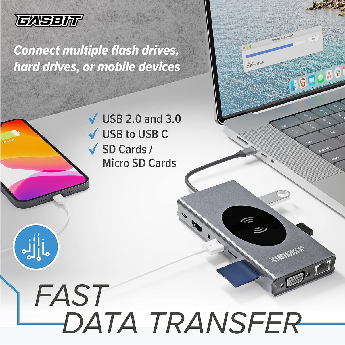 15-in-1 USB C Hub Multiport Adapter with Wireless Phone Charger Y11325