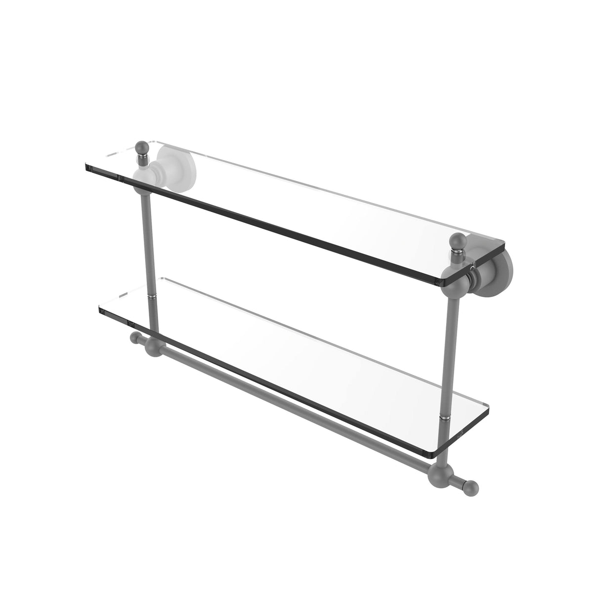 22 in. Two Tiered Glass Shelf with Towel Bar Matte Gray U4019