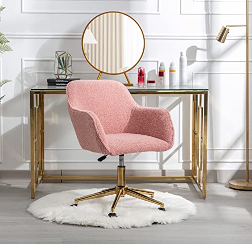 Pink Faux Fur Upholstered Swivel Desk Chair X88856