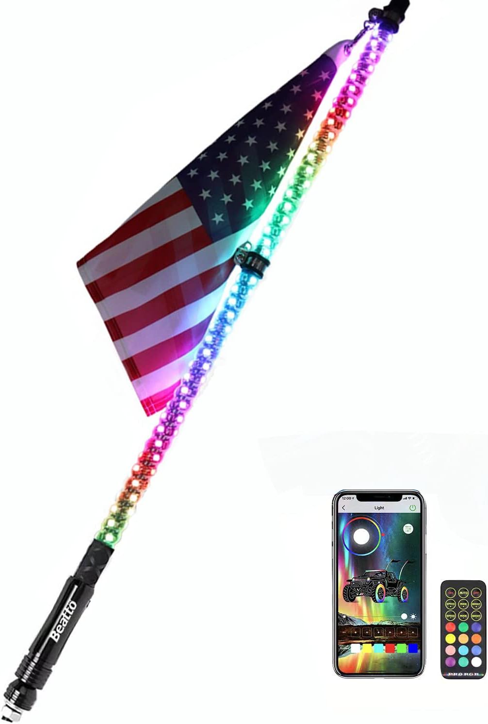 2PCS 5FT LED Whips Light with Remote and app I784599