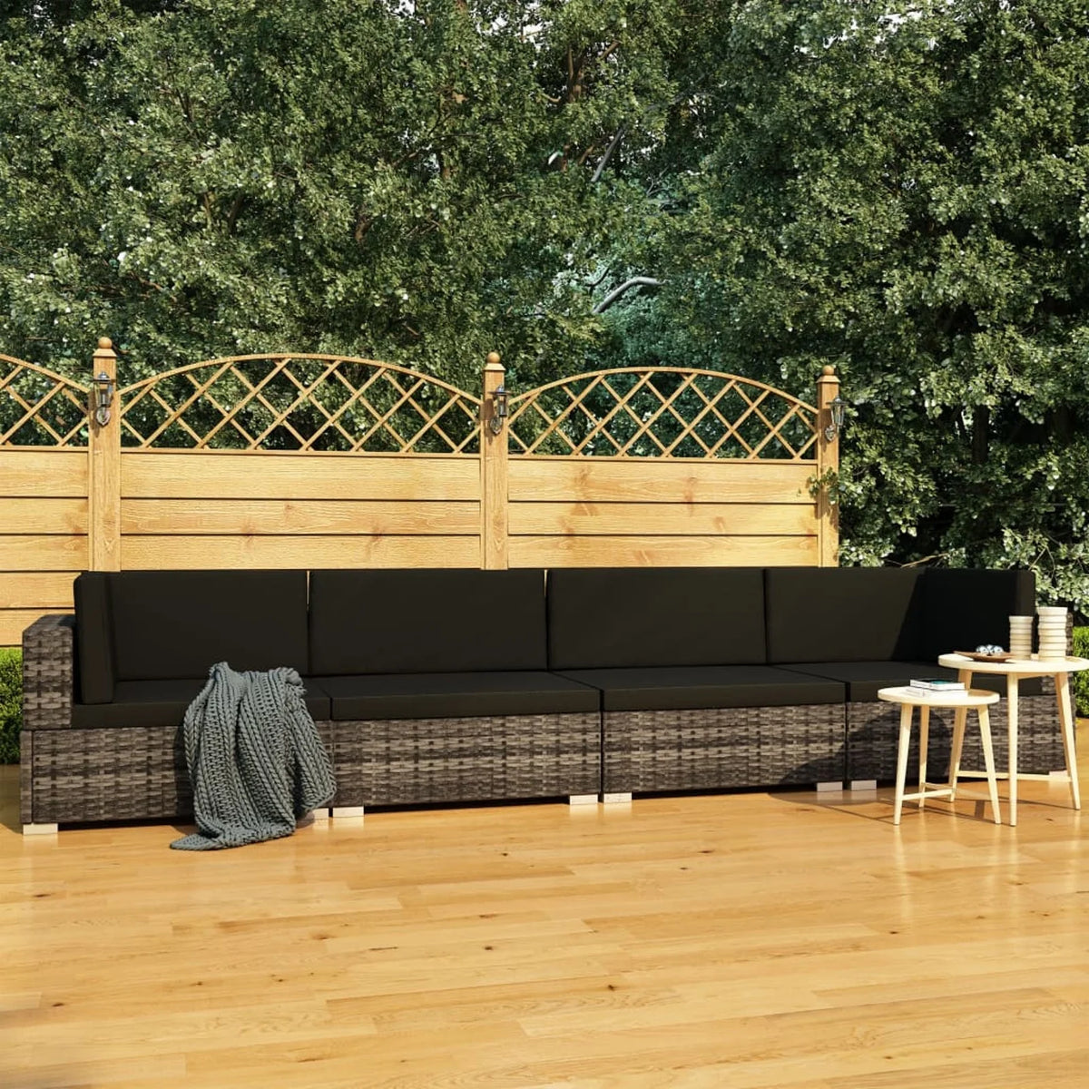 4 Piece Poly Rattan Patio Sofa Set with Cushions Gray W64463