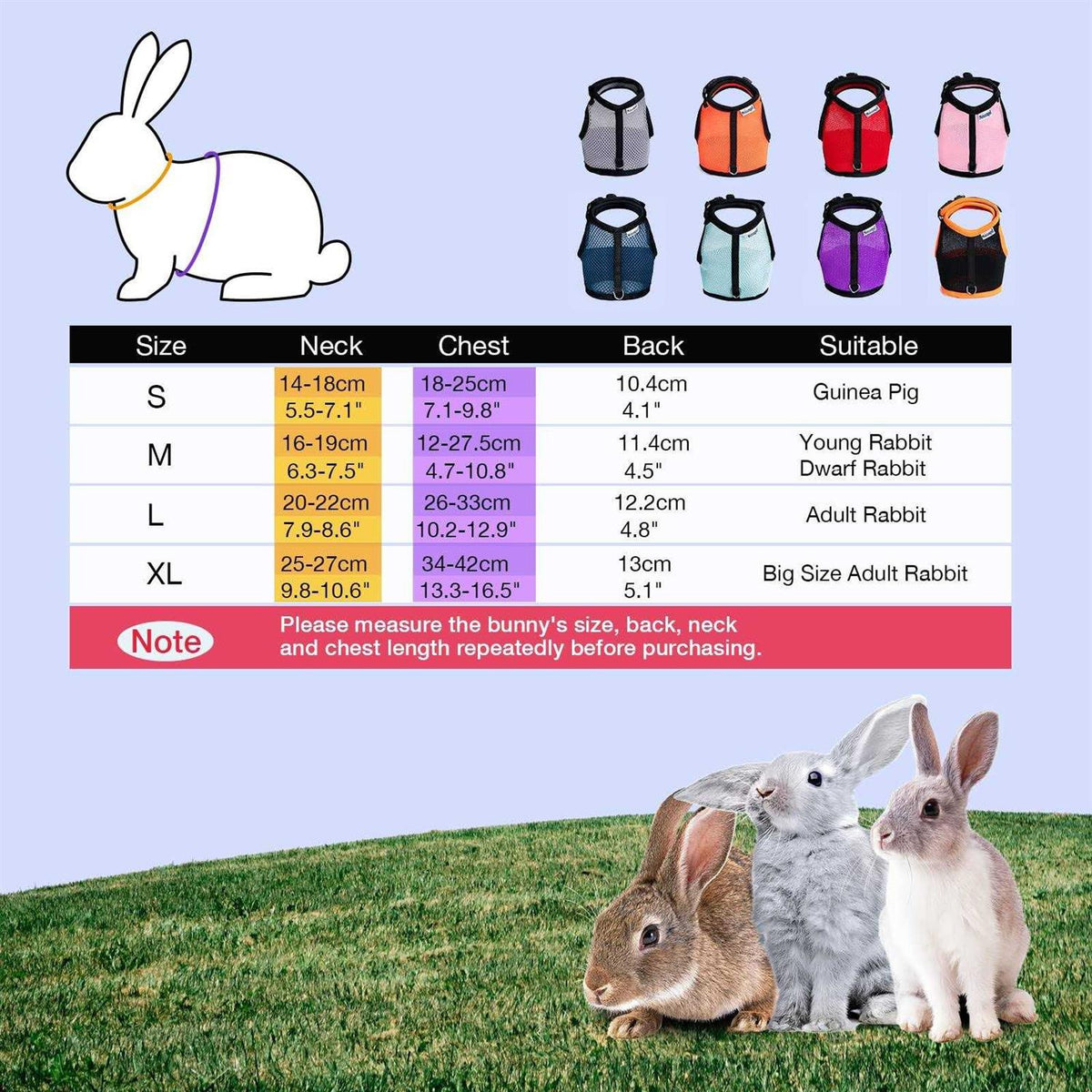 Adjustable Soft Harness with Elastic Leash for Rabbits G737