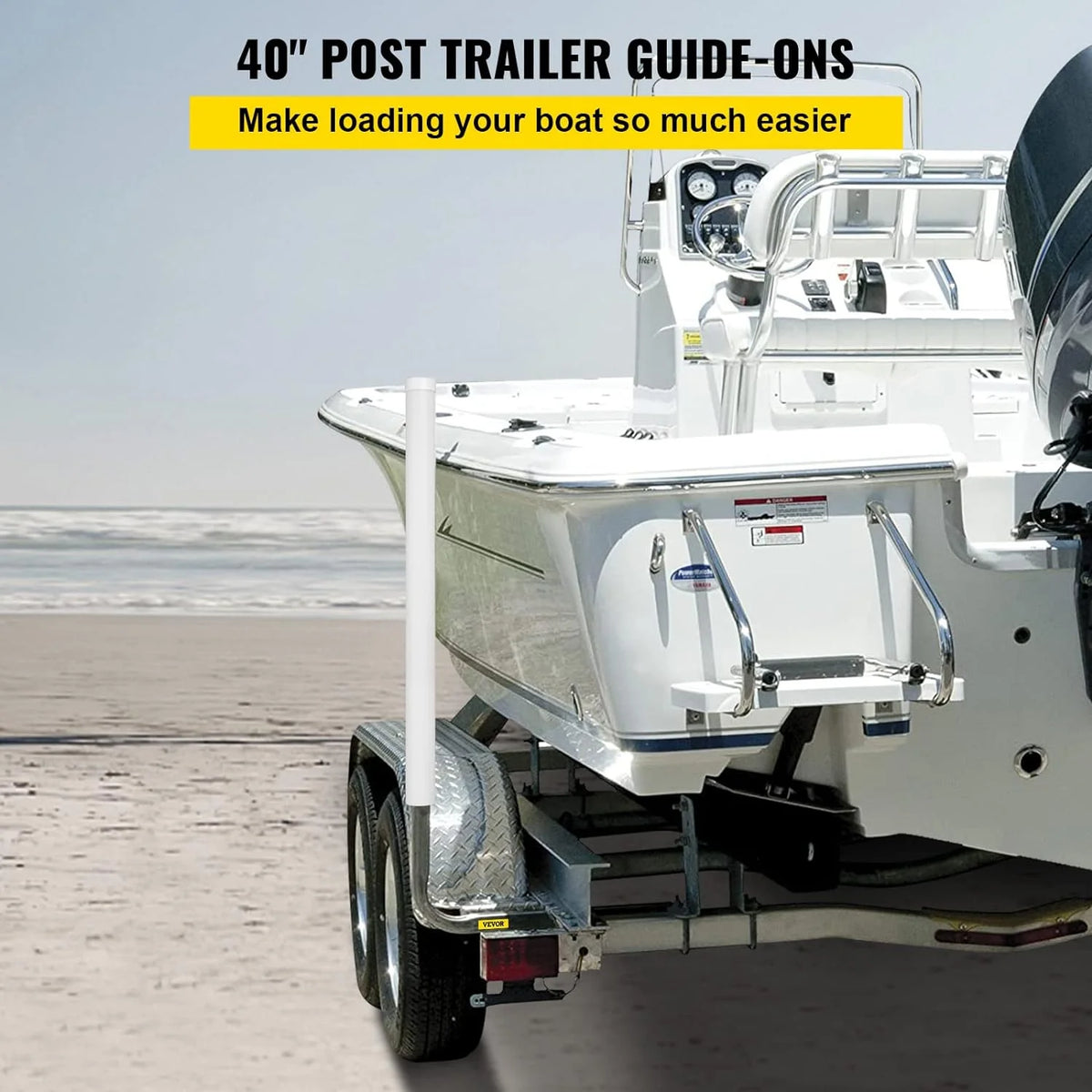 22 in. Steel Boat Trailer Guide-on with White PVC Tube Covers Q76741