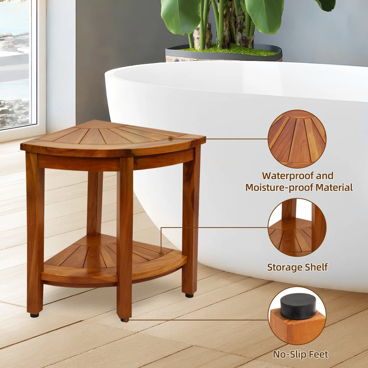 Teak Shower Bench with Shelf M7439