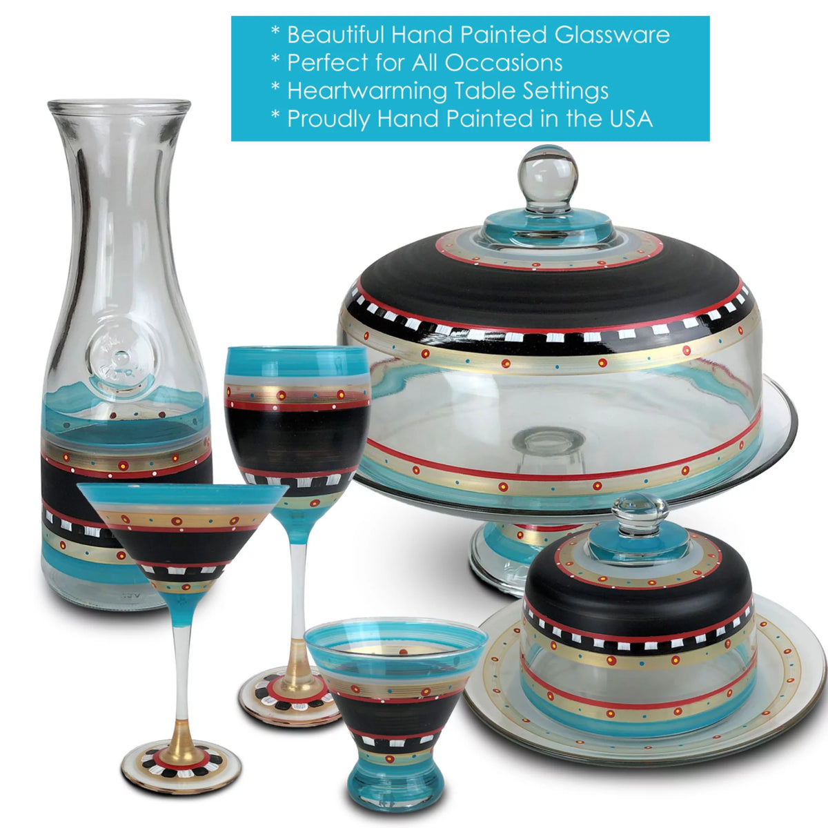 Set of 2 Blue Mosaic Hand Painted Martini Drinking Glasses M520223