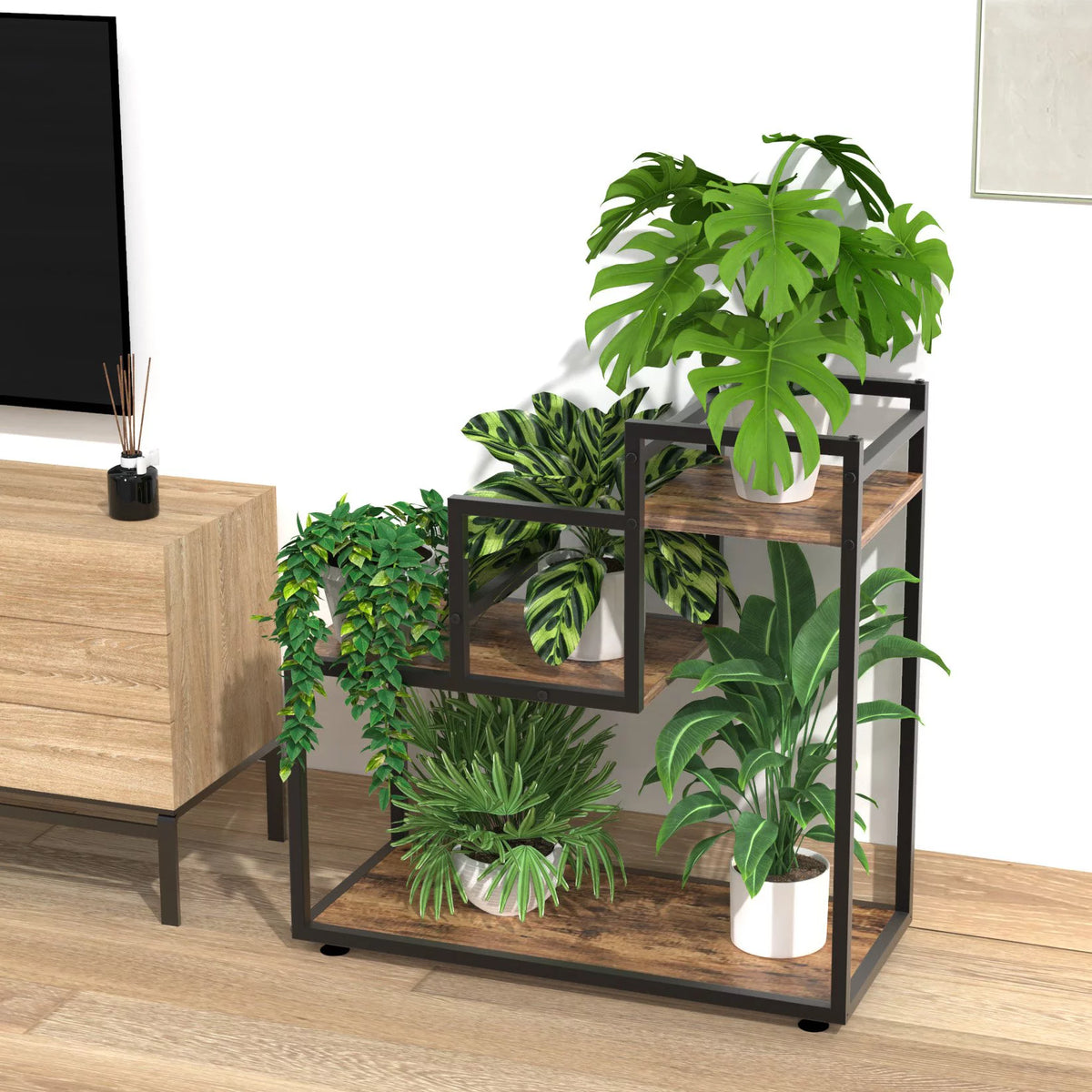 3-Tier Wood Metal Plant Stand E523589
