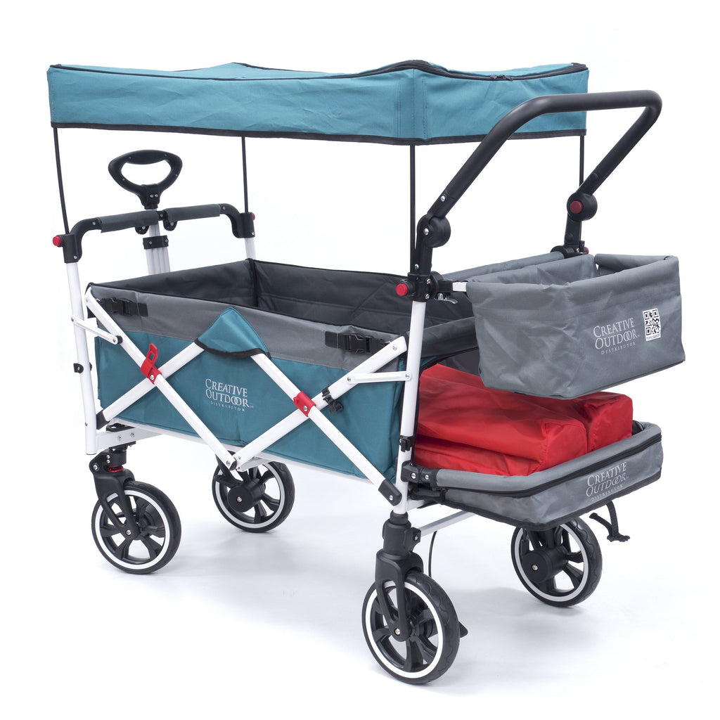 Teal Blue Push-Pull Folding Wagon Cart with Removable Cooler & Canopy V396263