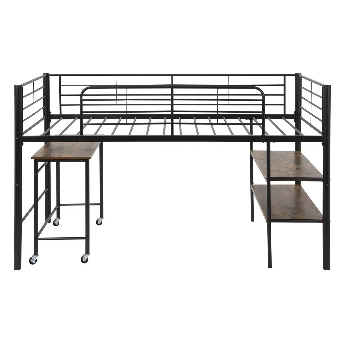 Twin Size Metal Loft Bed with Desk and Shelves B9700