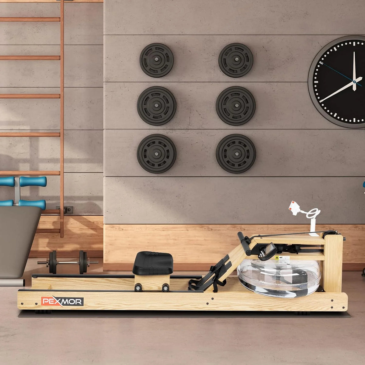 Oak Wood Water Rowing Machine with LCD Monitor Q8041