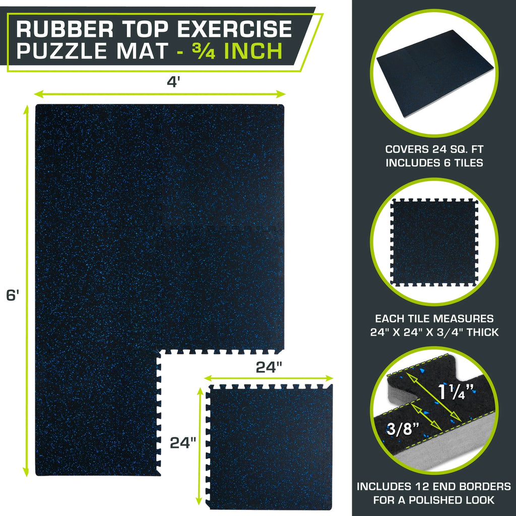Blue 3/4-in Exercise Puzzle Mat 6 Tiles D3399