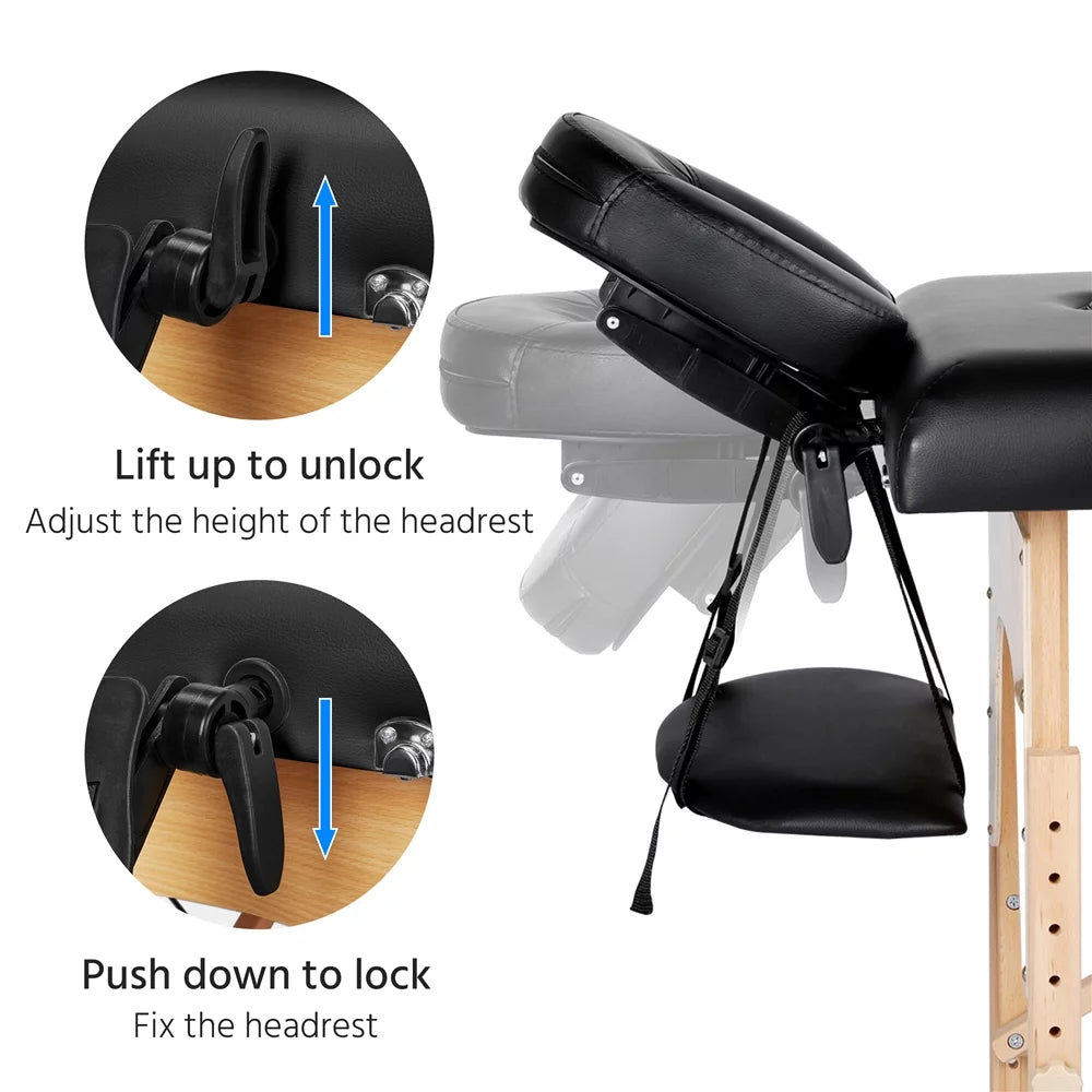 Folding Adjustable Massage Table Black Y554