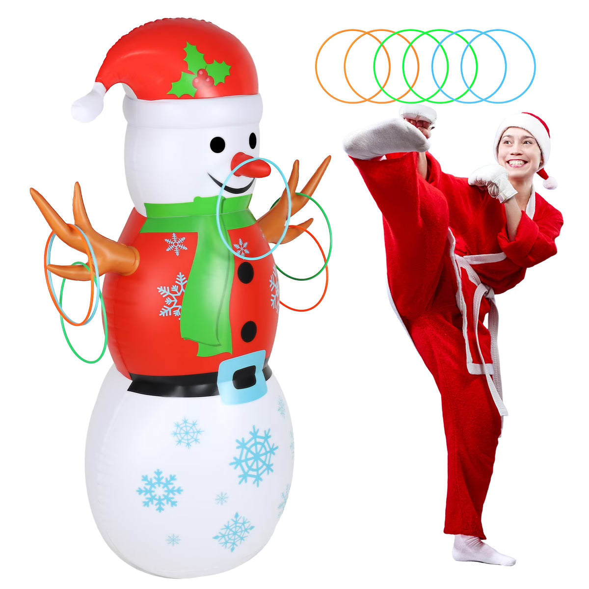 5 FT Inflatable Punching Bag with 6 Toss Rings H31393