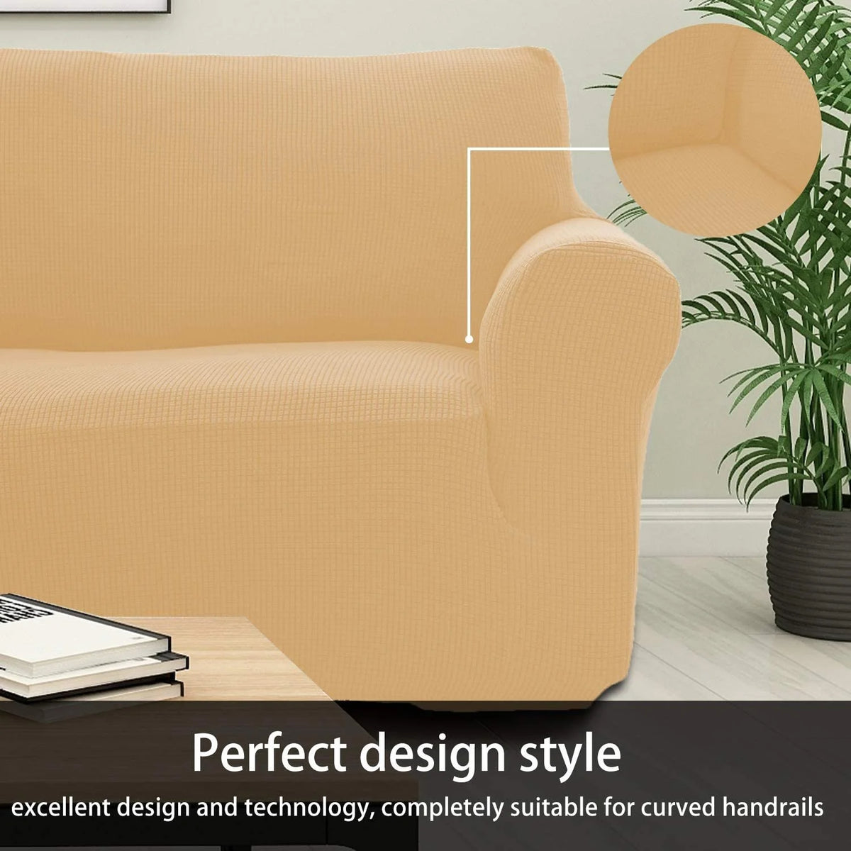 Beige/Cream 2-Piece Brushed Polyester Spandex SlipCover Set for Sofa Loveseat Couch H9217