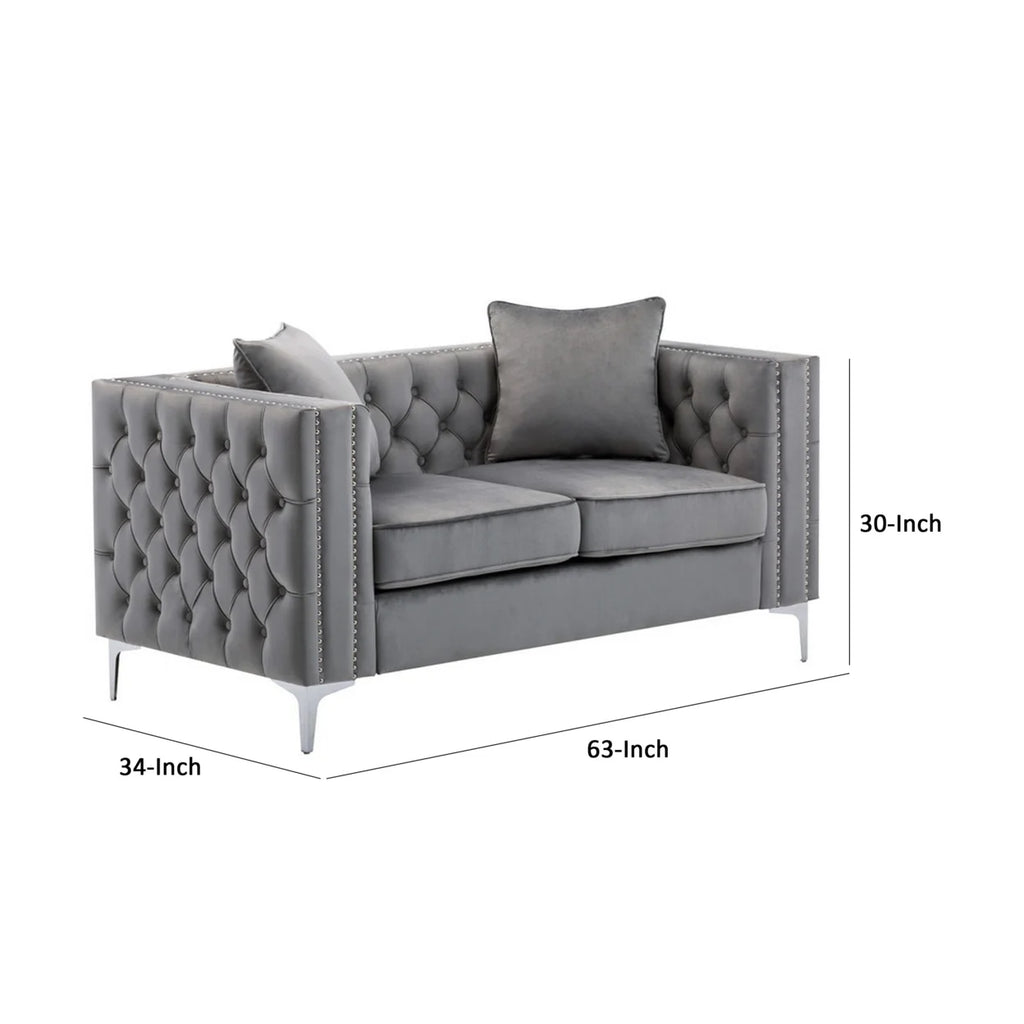 Gray Velvet Chesterfield Loveseat X1278