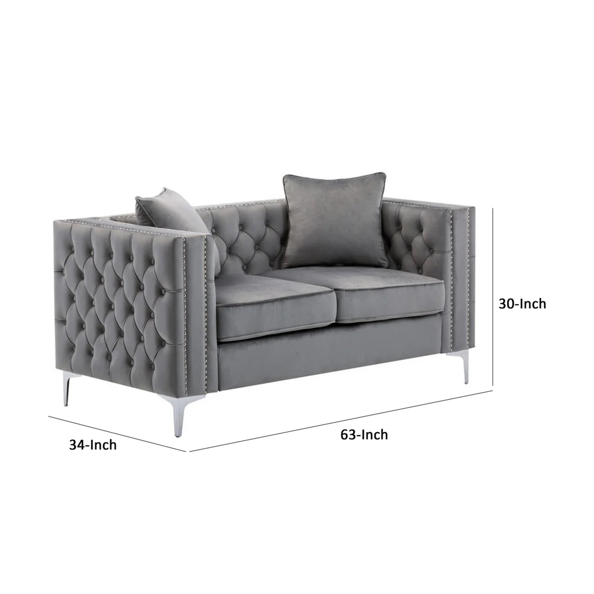 Gray Velvet Chesterfield Loveseat X1278