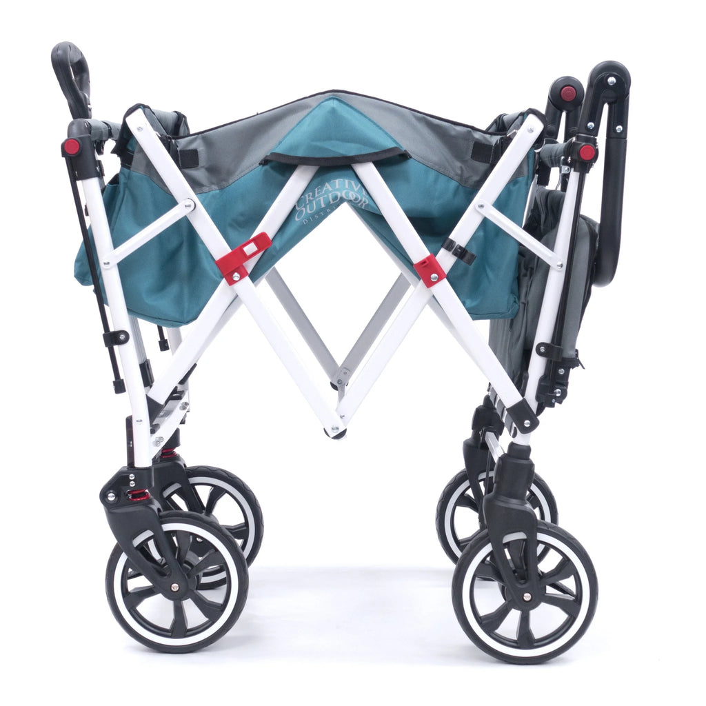 Teal Blue Push-Pull Folding Wagon Cart with Removable Cooler & Canopy V396263