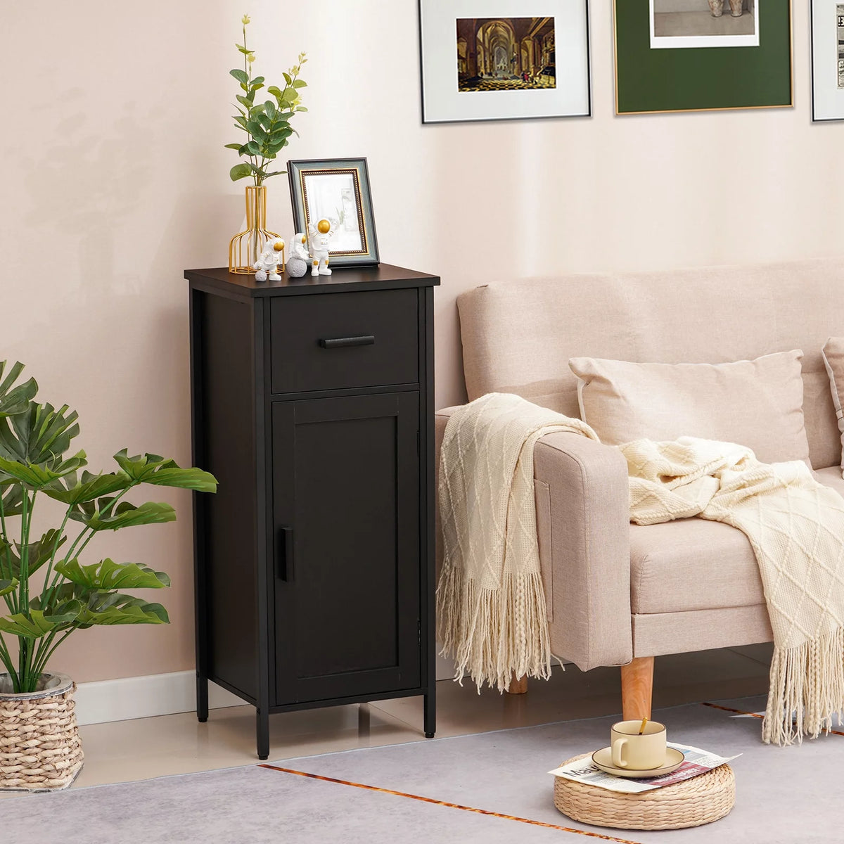 Rustic Brown 1 Door 1 Drawer Cabinet with 2 Shelves T57869