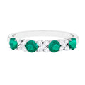 Emerald and Diamond Half Eternity Ring in 925 Sterling Silver C731