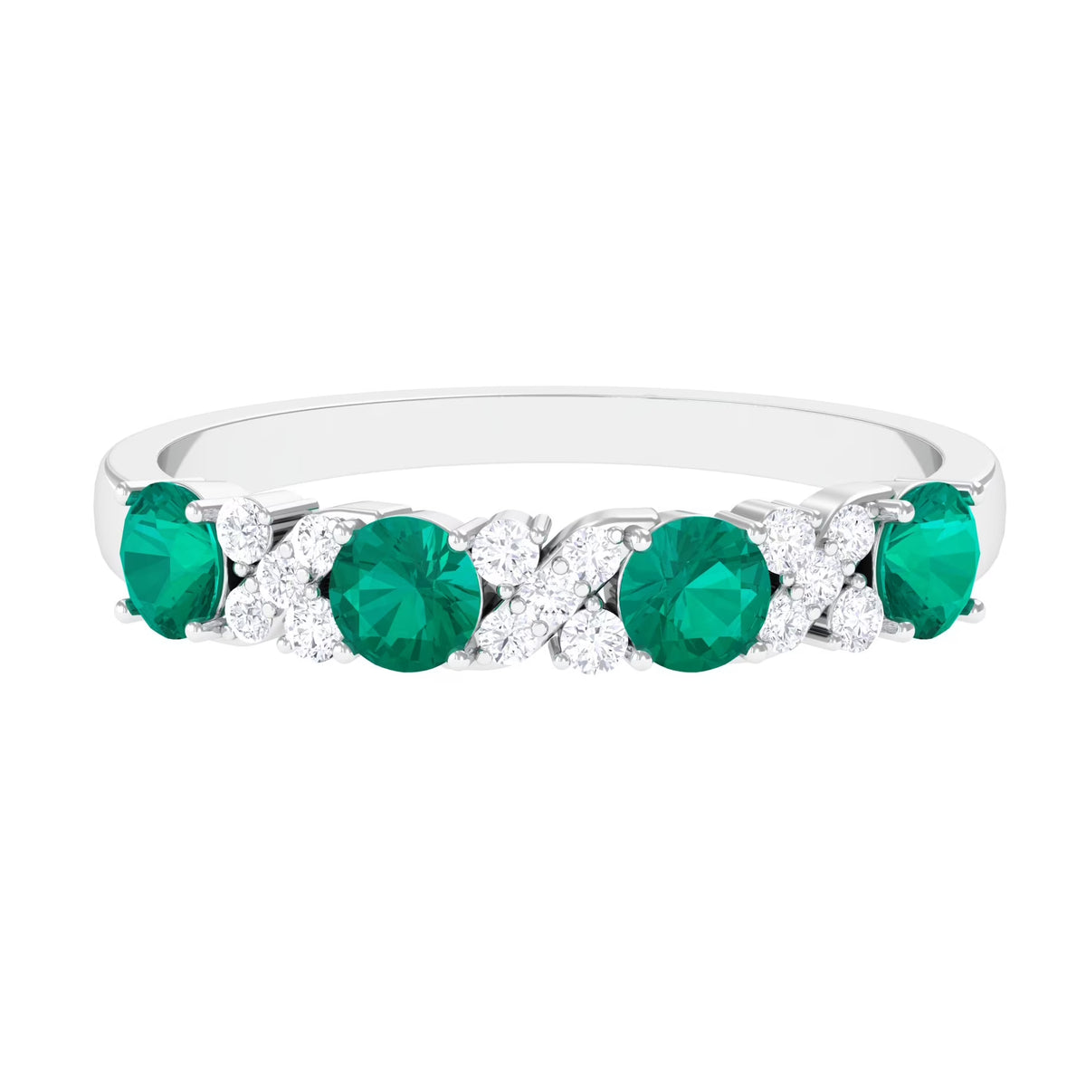 Emerald and Diamond Half Eternity Ring in 925 Sterling Silver C731