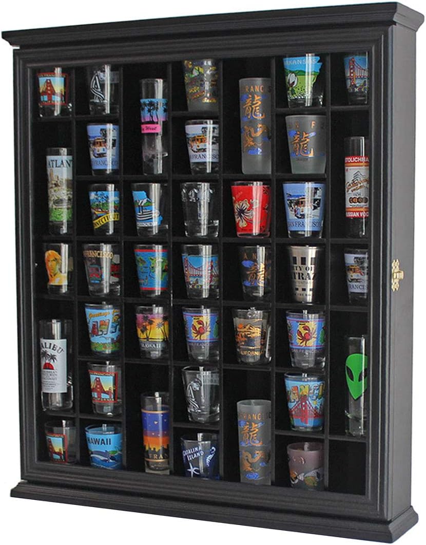 Cherry Finish Shot Glass Display Case with Glass Door T200
