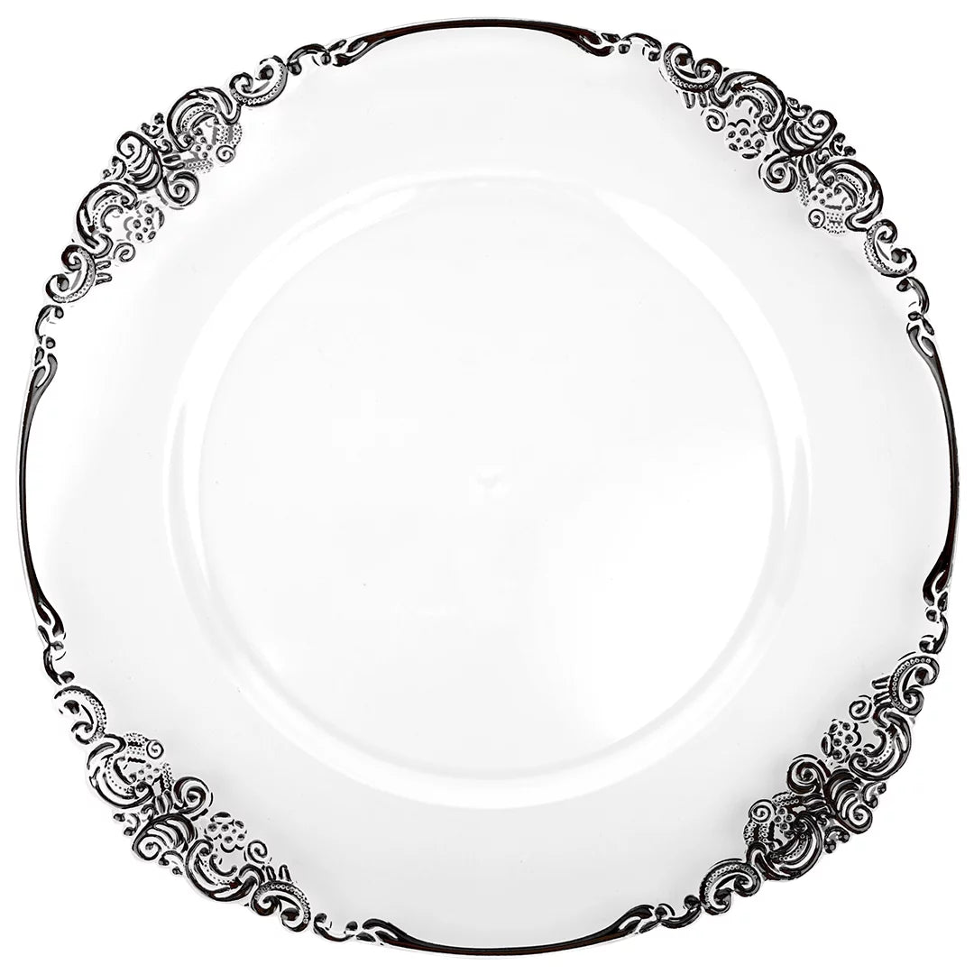 Clear Acrylic Charger Plates with Black Rim Set of 4 O331