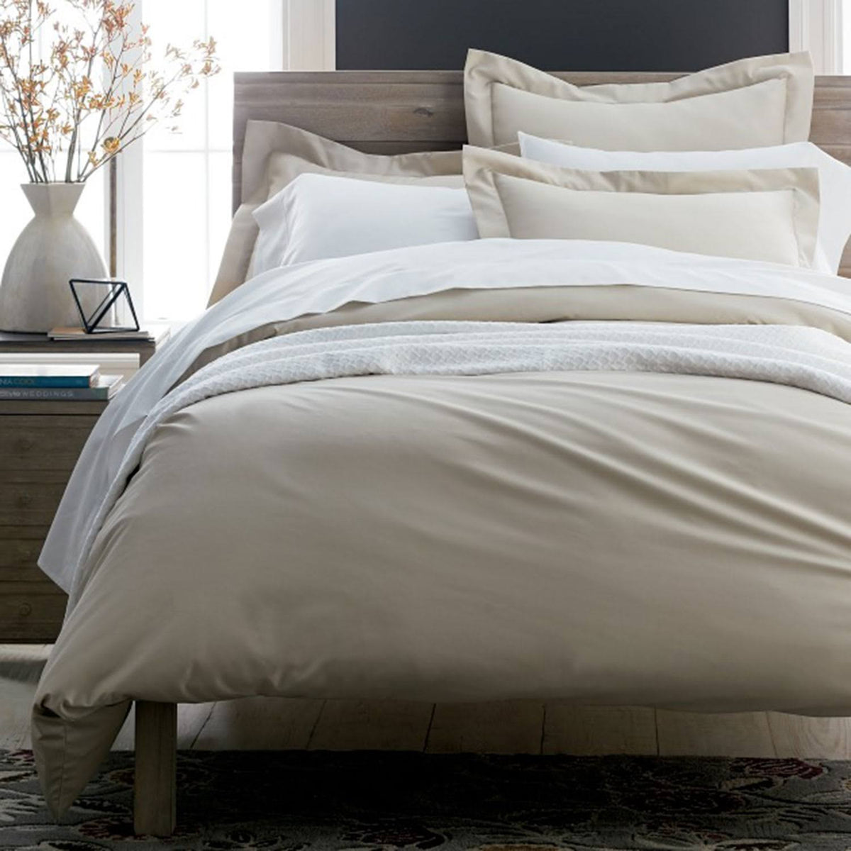 Supima Cotton Sateen Fitted Sheet, Alabaster Beige, California King B4681