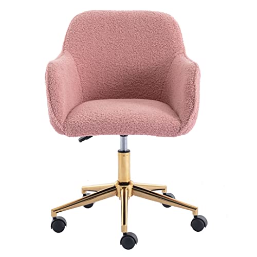 Pink Faux Fur Upholstered Swivel Desk Chair X88856