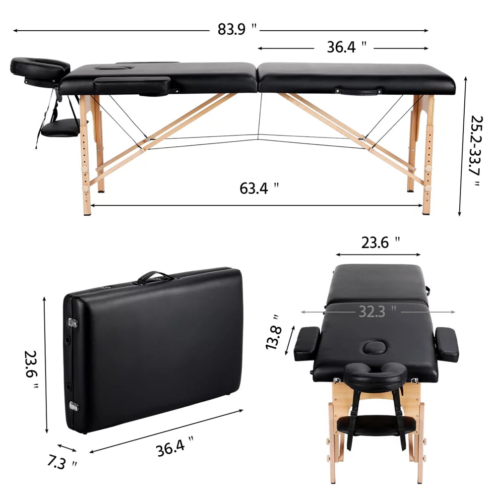 Folding Adjustable Massage Table Black Y554