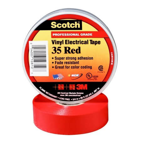 Red 3M 35 Electrical Tape, 7 mil, 3/4x22 x 66& (Pack of 10) F8627