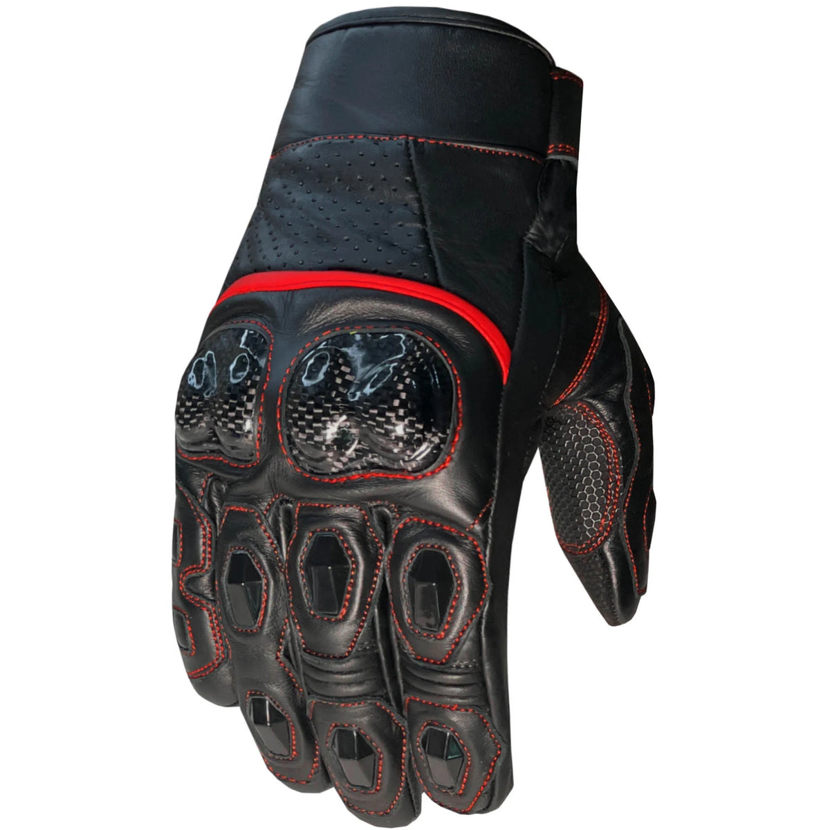 Black Red Leather Motorcycle Biker Gloves O9361